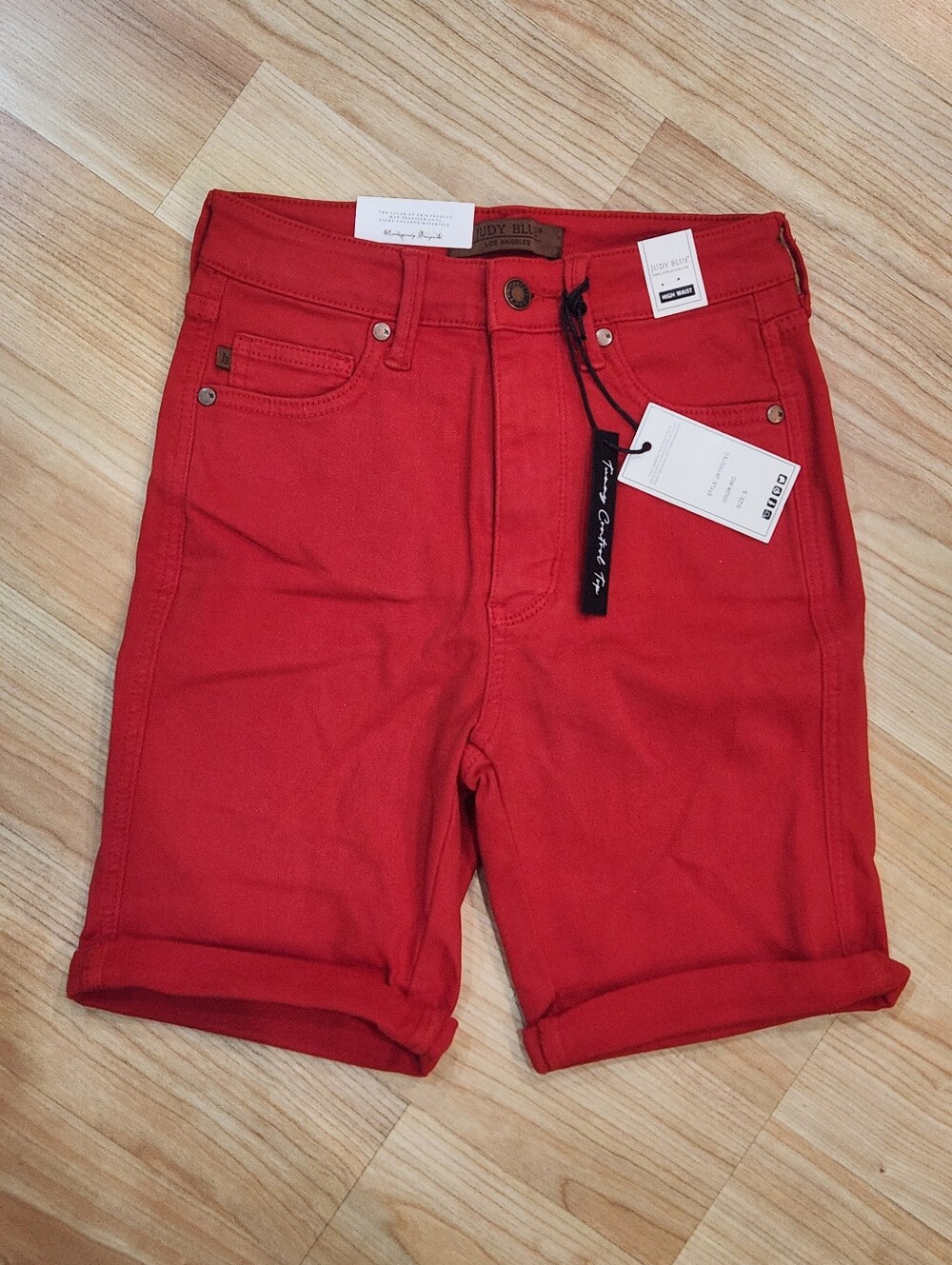 NWT Judy Blue High Waist Red Tummy Control Bermuda Shorts Size S